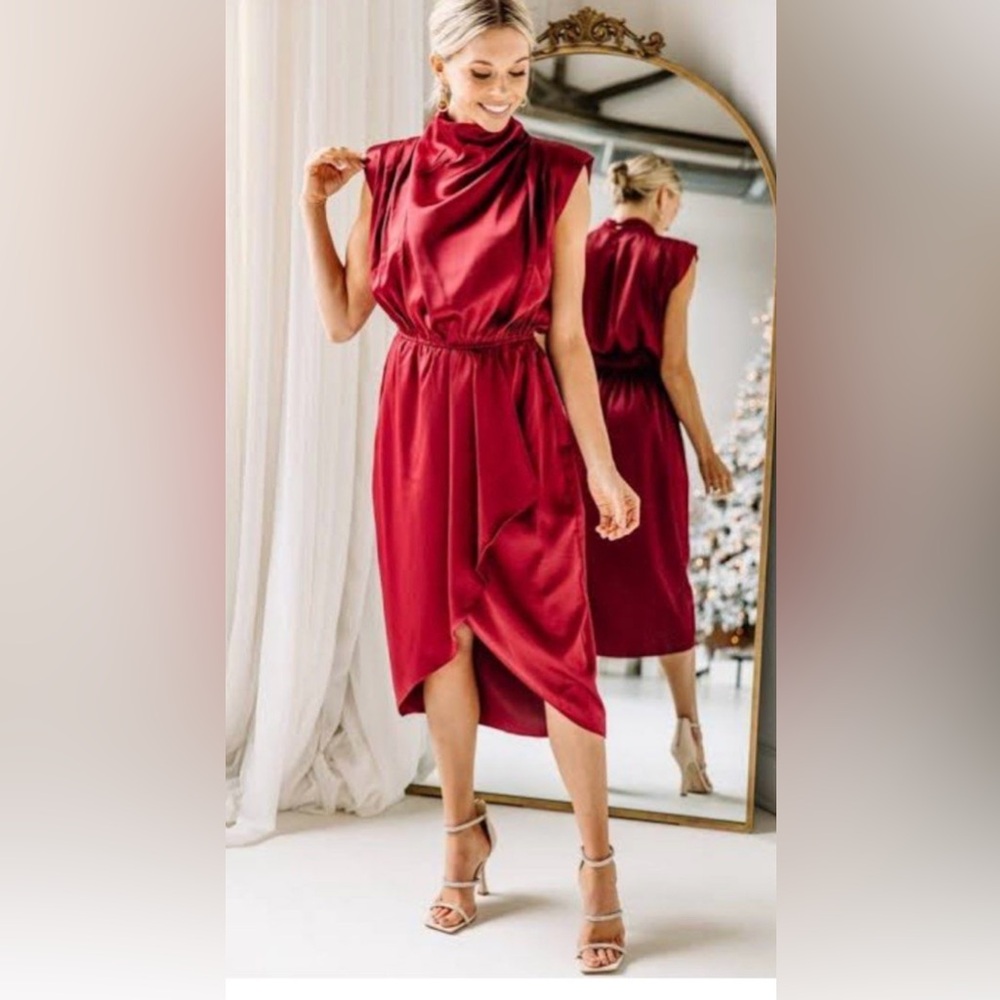 Entro structured shoulder cowl neck wrap skirt midi dress S